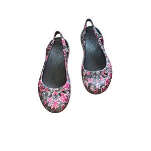 Crocs Kadee Graphic Slingback Women 9 Floral Pink Gray Slip On Casual Comfort